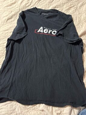 Aeropostale Black Logo Short Sleeve Tee with White & Red Accents